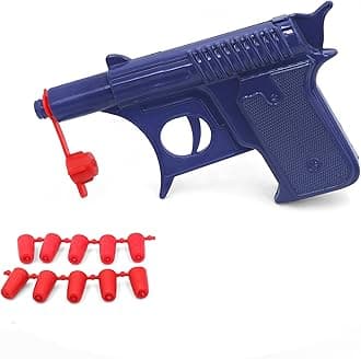 Blue Die Cast Metal Spud Gun Pistol, Great Retro Fun for Kids & Adults, Role Playing Toy Gun with 12 Soft Rubber Bullets