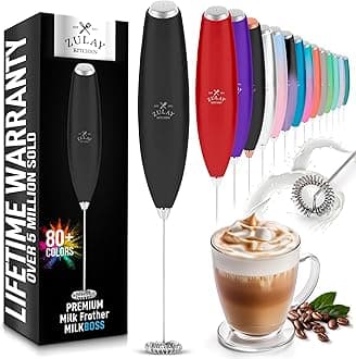 Zulay Kitchen Milk Frother Handheld Electric Whisk – Frother Wand, Durable Drink Mixer, Stainless Steel Whisk, Coffee Frother, Hand Blender, Frother for Protein Powder, Lattes, Matcha & More - Black