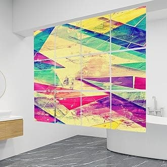 12 PCS Hanging Room Divider Vintage Canvas Glossy Colorful Abstract Decorative Solid PVC Board Screen Panels Room Partition Wall Screen Panels for Bedroom Living Dining Room