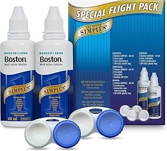 Boston Simplus Travel Contact Lens Solution, 2X 60ml Flight Pack Size, Multi-Action Solution for Rigid Gas Permeable Contact Lenses, Clean, Disinfect & Condition, 2X Lens Cases for Travel Convenience