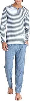 DAVID ARCHY Men's Cotton PJs Heather Striped Sleepwear Lounge Wear Top & Bottom Pajama Set