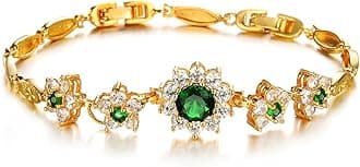 Womens Bangle Bracelets, Kredy 18K Gold Adjustable Emerald Love Flower Link Bangles Bracelets