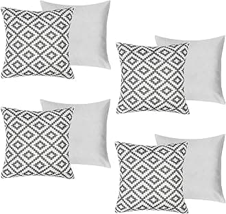 Brentfords Geometric Cushion Covers Filled, Decorative Outdoor Bench Cushion Insert Pads 45x45 Water Resistant Pack of 4, Grey