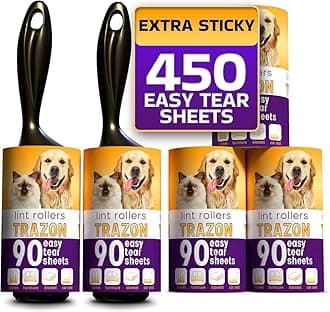 Lint Rollers Pet Hair Value Pack of 450 Sheets / 5 Refills, Sticky Roller Pet Hair, Lint Remover Dog Hair, Cat Hair, Fuzz, Animal Fur, Large Lint Removal Roller Clothe, Couch, Furniture. Stick Roller