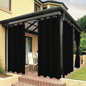 BONZER Waterproof Indoor/Outdoor Curtains for Patio Thick Privacy Grommet Curtains for Bedroom, Living Room, Porch, Pergola, Cabana, 1 Panel, 54W x 120L inch, Black