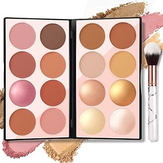 NewBang 16 Colors Blush Contour Highlighter Makeup Palette with Brush, Matte Mineral Face Blush Powder for Cheek, Bright Shimmer Illuminator Bronzer Professional Facial Beauty Makeup Blushes Set