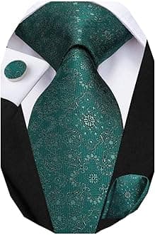 Dubulle Mens Paisley Floral Silk Tie for Men Striped Necktie and Pocket Square Cufflinks Set Wedding Business