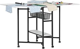 Sew Ready Mobile Fabric Cutting Table with Storage Drawers and Fixed Height, 36" High, Charcoal/White