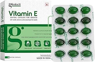 GLIMLACH Vitamin E Capsule for Glowing Face, Skin and Hair Nutrition, Vitamin E Capsule Pack with Nutrient-Rich Formulation for Face Care, Skin Care and Hair Care (15 Capsules Each) (Pack of 7)