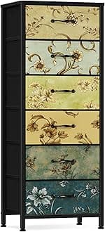 Furnulem Tall 6 Drawers Dresser, Vintage Storage Organizer Unit with Fabric Bins for Bedroom, Living Room, Closet, Nusery, Dorm, Entryway, Nightstand Bedside Furniture, Sturdy Metal Frame, Wood Top