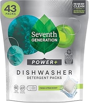 Seventh Generation Power Plus Dishwasher Detergent Packs Fresh Citrus scent for sparkling dishes Dishwasher tabs, 43 Count (1 pack)