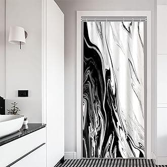 Stall Shower Curtain, Black and White Small Shower Curtain Modern Abstract Marble Waterproof Narrow Shower Curtain Set with Hooks, 36x72 Inch