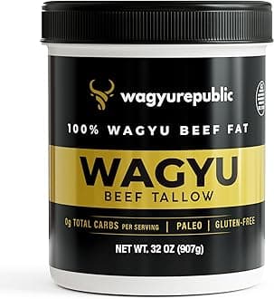 Wagyu Republic Beef Tallow ⎸ Grass Fed Wagyu Beef Tallow, Great for Cooking Steak or as Tallow Balm ⎸ Keto, Gluten Free Protein Snacks for Adults, Perfect for Whole 30 or Carnivore Diet ⎸32oz Jar