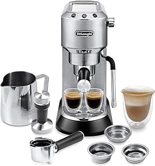 De’Longhi Dedica Arte Espresso Machine with My LatteArt Steam Wand (Milk Frother), 15-Bar Pump & 3-Level Temp Control - Compact Espresso Maker for Latte & Cappuccino - Italian Stainless Steel Design