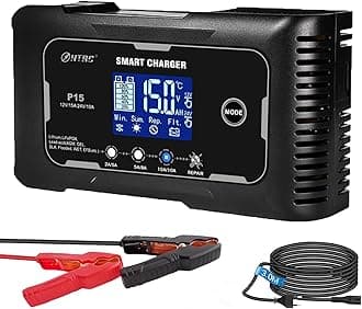 SolaMr 15A Car Battery Charger, 12V and 24V Smart Fully Automatic Battery Maintainer, Trickle Charger with Temperature Compensation for Trucks, Motorcycles, Marine Lithium and Lead Acid Batteries-P15