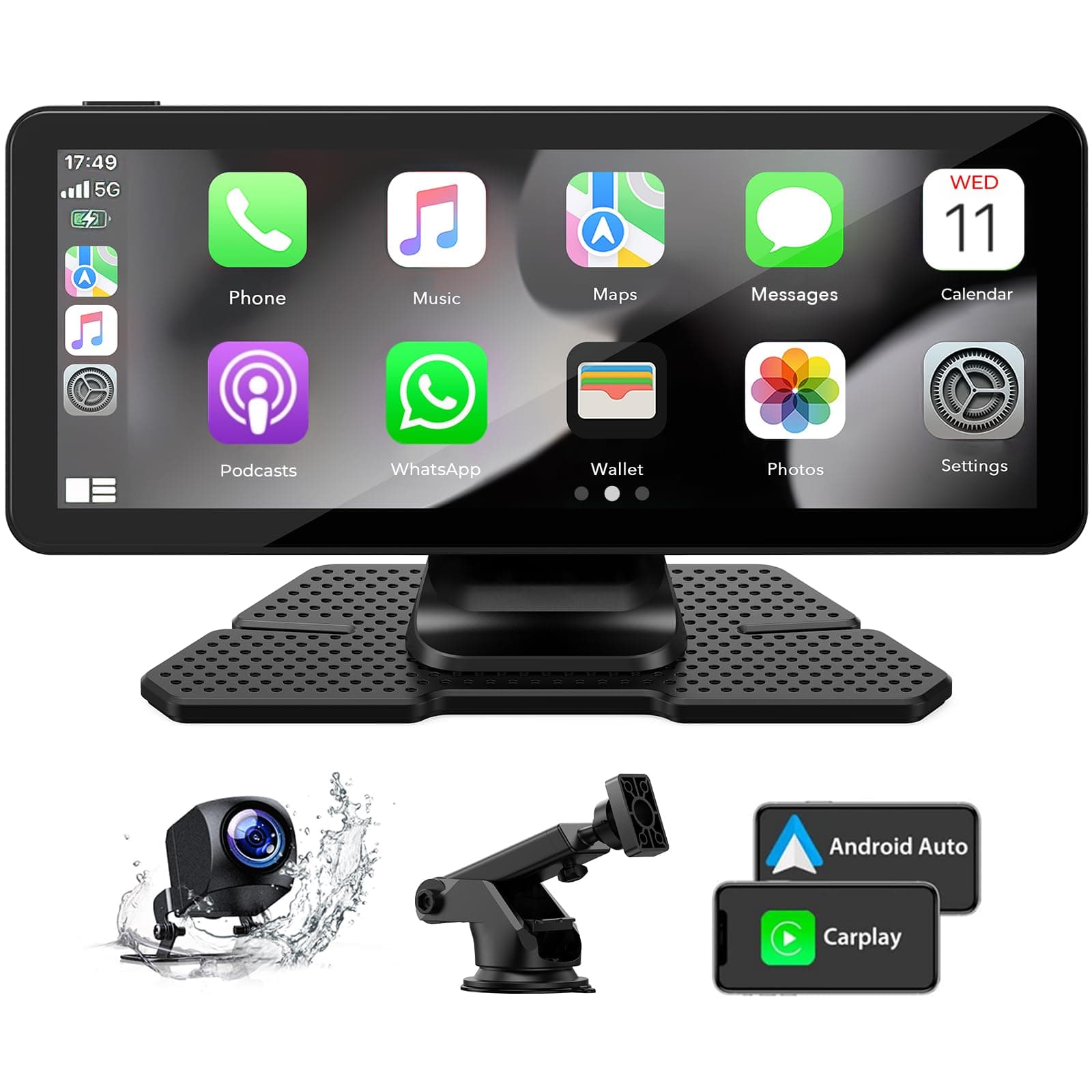 LAMTTO Wireless Apple Carplay Car Stereo Portable 6.86" Touch Screen Car Play and Android Auto 1080p Backup Camera Drive Mate GPS Navigation with Mirror Link/Siri/FM/Bluetooth