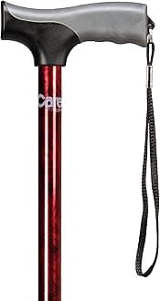 Carex Health Brands Soft Grip Walking Cane - Height Adjustable with Wrist Strap - Latex Free Soft Cushion Handle, Red Pattern & Marble, 40 Inch (Pack of 1)