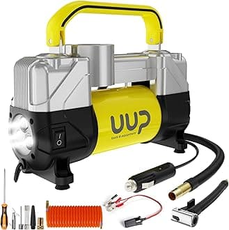 UUP Tire Inflator Air Compressor, 150PSI 12V DC Double Cylinders Heavy Duty Portable Air Pump w/Emergency LED Light for Truck, SUV, Car, RV