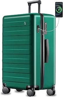 NINETYGO29 Inch Large Luggage, Trunk Suitcase with USB Charging Port, Hardside Checked Extra Large Luggage Bag with Spinner Wheels for Travel (105L, Emerald Green, Rhine Pro Plus)