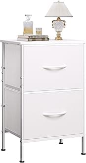 WLIVE Nightstand, Nightstand with 2 Drawers, Bedside Furniture, Night Stand, Small Dresser for Bedroom, End Table with Fabric Drawers, College Dorm, White, Size L