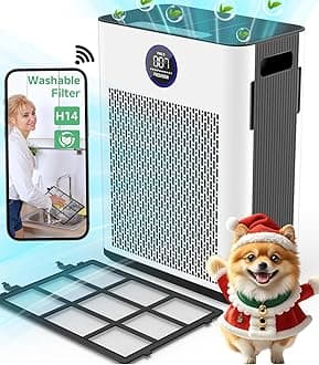 Air Purifier for Home Up to 2300ft² With H14 True HEPA Smart WiFi Control & Double-Sided Intake | 22dB Ultra Quiet for Bedroom/Pet Homes | Removes Smoke, Odors, Pollen, Dust, Dander