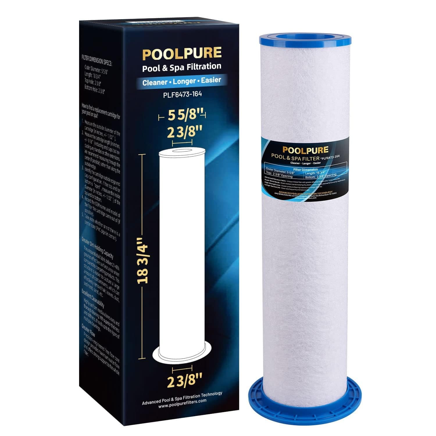POOLPURE 6473-164 Spa Filter Compatible with Sundance Spa Filter 880 Series, Sundance Micro Clean Inner (with Outer Filter 6473-165 and Inner Filter 6473-164) UFC-164, FC-2769, AK-6473164,1Pack