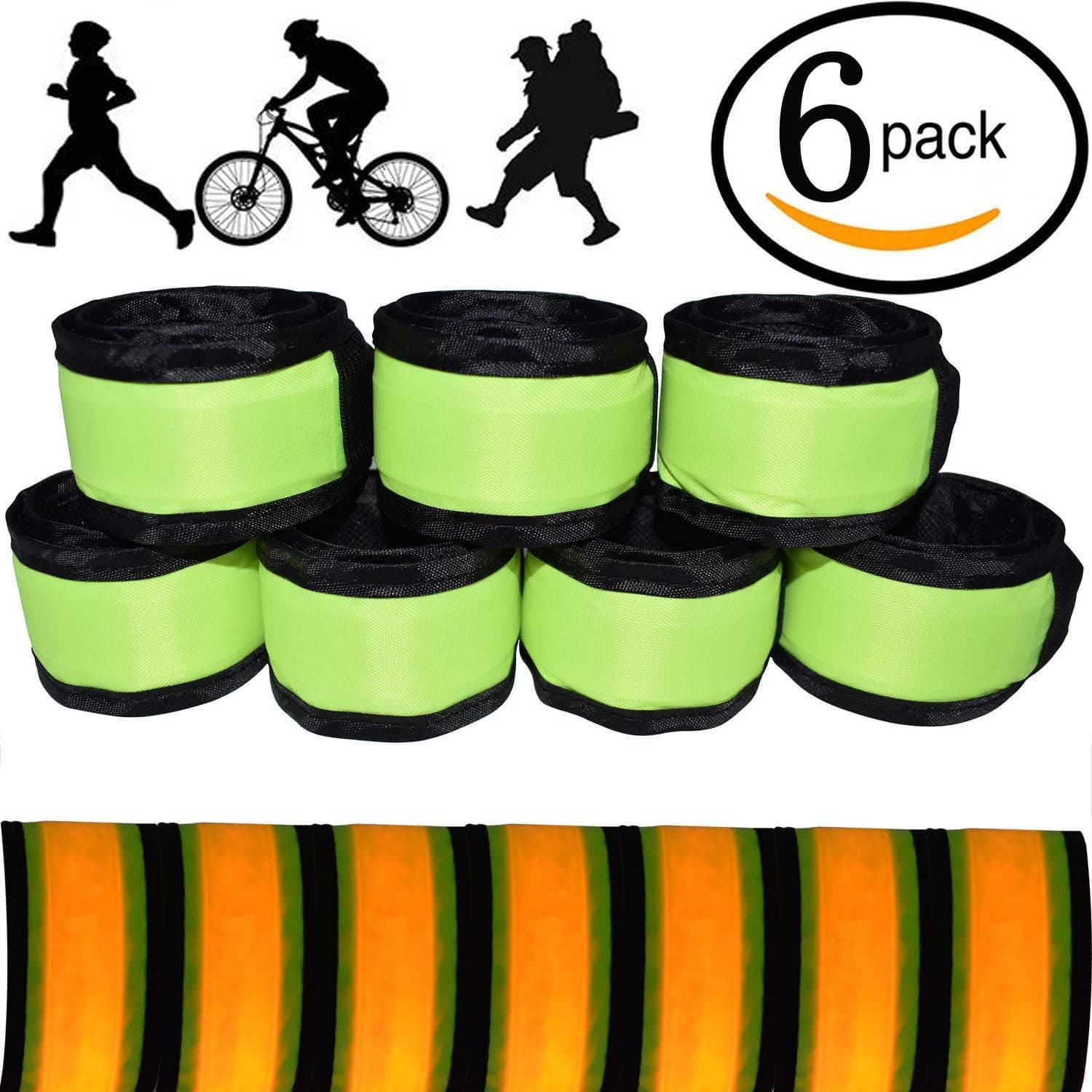 AMNQUERXUS LED Glow Slap Bracelet, Light Up Wristband 6-Pack High Visibility Safety Band for Cycling Walking Running Concert Camping Outdoor Sports-Fits Women, Men & Kids (Yellow)