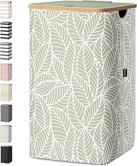 BALEINE Laundry Hamper with Lid, Tall Laundry Baskets with Bamboo Pull Handles, Large Laundry Bin with Internal Support (26 Gal/100L, Antique Foliage)