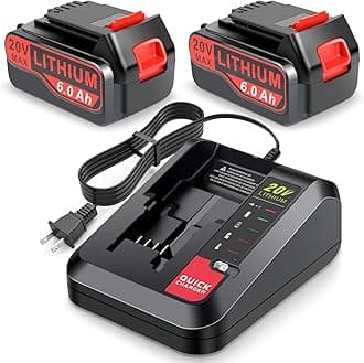 20v Lithium Battery Replacement for Black and Decker 6.0Ah Battery 2Pack with 1 Charger Combo Compatible with LBXR20, LBXR20B, LBXR20-OPE, LBXR2020, LBXR20, LB20, LBX20, LB2X4020 Cordless Power Tool
