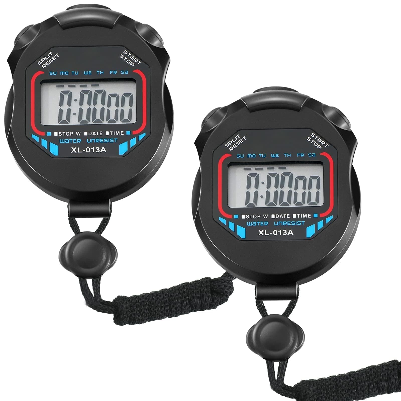 X spring Digital Stopwatch Timer, 2Pcs Electronic Digital Sport Stopwatch Timer, Water Resistant LCD Chronograph with Date, Time and Alarm Function for Sports Fitness Trainers and Referees