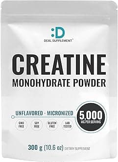 DEAL SUPPLEMENT Instant Creatine Monohydrate Powder, 5g Per Serving – 60 Servings | Micronized, Unflavored, Fast Absorbing Formula | Filler Free, Non-GMO, Keto Friendly, Vegan