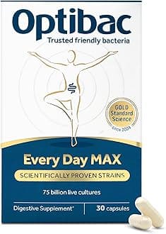Optibac Probiotics Every Day MAX - Premium Vegan Digestive Probiotic Supplement with 75 Billion Bacterial Cultures - Most Researched Lactobacillus Acidophilus - 30 Capsules