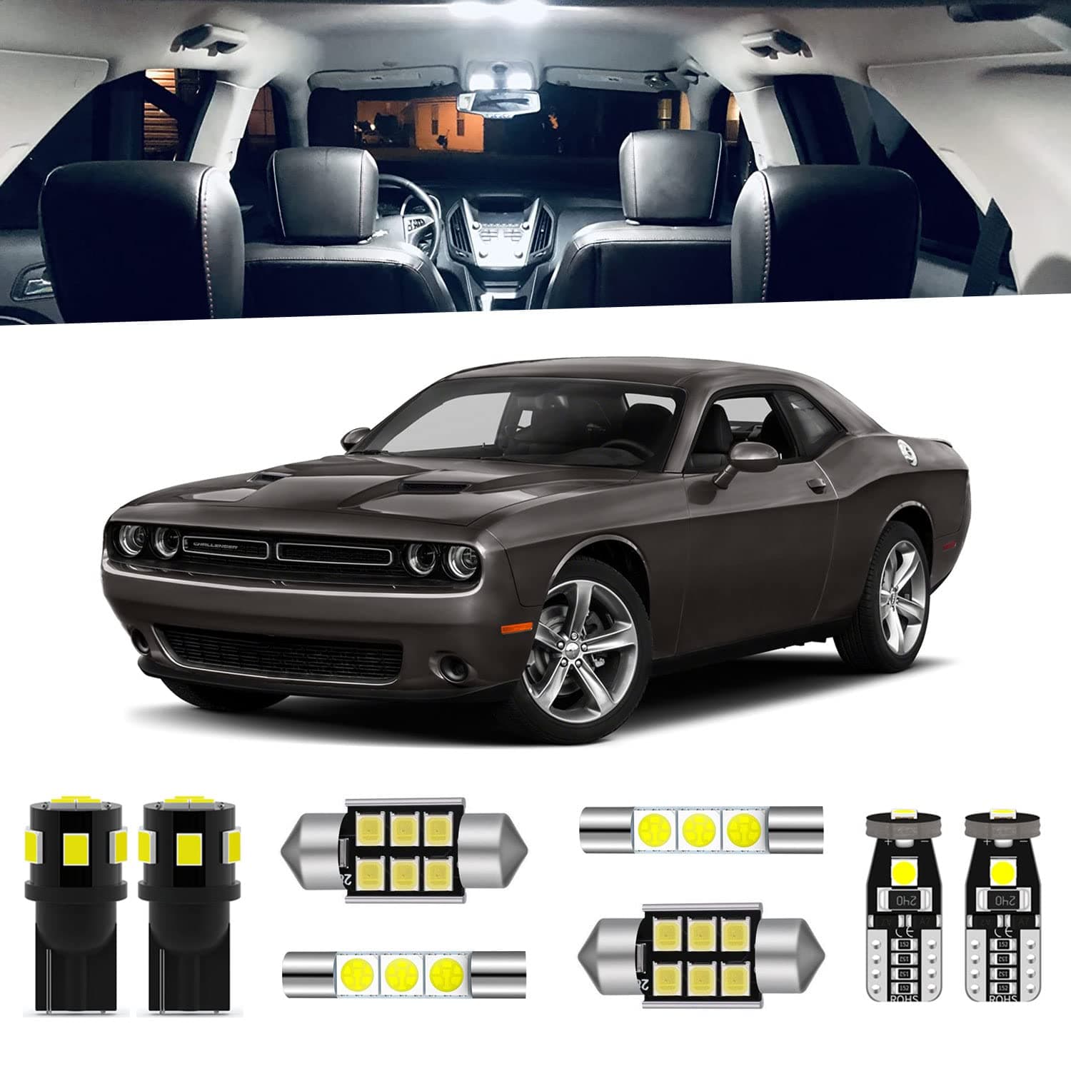 13-Pieces Challenger Interior LED Light Kit Package for Dodge Challenger 2008 2009 2010 2011 2012 2013 2014 2015 2016 2017 2018 2019 2020 + License Plate Lights, Install Tool