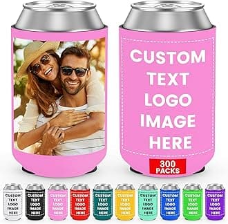 300 Pack Personalized Can Sleeve Coolers Bulk, Custom Can Cooler With Photo Logo Text for Weddings Birthday Fishing Picnics