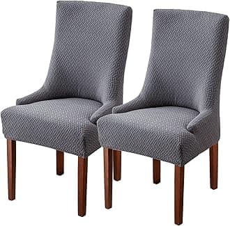 XUANZYANG Stretch Diagonal Stripes Wingback Chair Covers Slipcover - Reusable Arm Chair Protector Cover,Kitchen Dining Chair Covers Protectors for Dining Room Chairs (Gray,Set of 2)