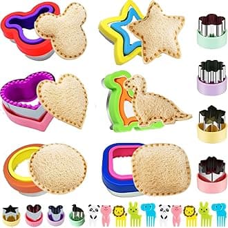 BANIC Uncrustable Sandwich Cutter, 24Pcs Sandwich Cutter and Sealer Set, Crustless Sandwich cutter Shapes Heart Star Square Dino ect, Lunch & Bento Box Accessories,Bread Fruit Cookie Cutters for Lunch
