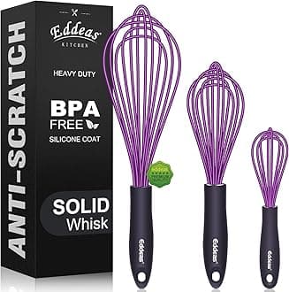Silicone Whisk, Whisk Non-Scratch Coated Whisks set of 3-Heat Resistant(450°F) Kitchen Wisk, Balloon Egg whisk Perfect for Blending, Whisking, Beating & Stirring, Purple