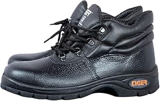 Tiger Men's Leather High Ankle Leopard Steel Toe Safety Shoes (Size 7 UK, Black )
