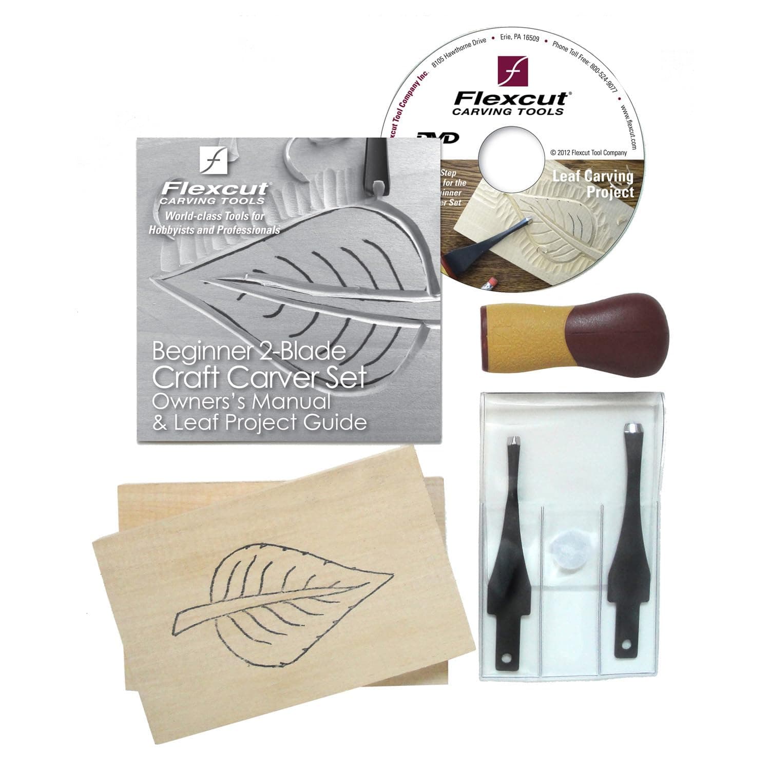 Wood Carving Tools, Beginner 2-Blade Craft Carver Set, Tool and Gouge, Interchangeable ABS Handle, 1095 High Carbon Steel Blades, SK111, Made in the U.S.A.