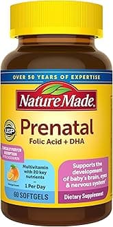 Nature Made Prenatal with Folic Acid + DHA, Prenatal Vitamin and Mineral Supplement for Daily Nutritional Support, 60 Softgels, 60 Day Supply
