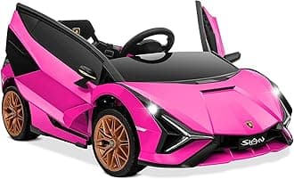 Kids 12V Licensed Lamborghini SIAN Ride On Car, Electric Vehicle for Toddler with Control Remote, Battery Powered Toy with Music, Horn, 2 Speeds, Suspension, LED Lights, Bluetooth, USB (Pink)
