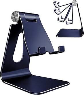 CreaDream Adjustable Cell Phone Stand, Phone Stand, Cradle, Dock, Holder, Aluminum Desktop Stand Compatible With Phone Xs Max Xr 8 7 6 6s Plus SE Charging, Accessories Desk,All Mobile Phones-Navy Blue