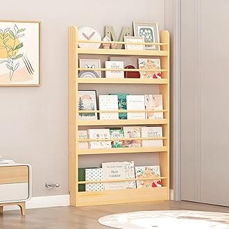 Book Shelf, Behind The Door Bookshelf, Wooden Kids Book Shelf 3/4/5/6 Tier, for Toys and Books, Space-Saving Wall Mount Narrow