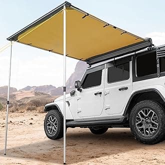 JOYTUTUS Vehicle Awning 8.2'x8.2' Roof Rack Pull-Out Sun Shade UV50+, Weatherproof 4x4 Side Awning for Camping, Car Awning with Adjustable Hardware, Quick Set-up, SUV/Truck/Van/Jeep