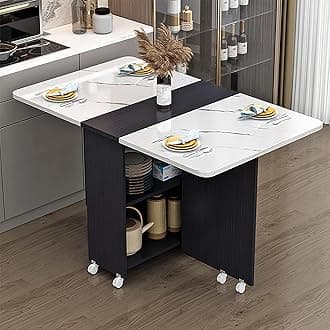 Folding Dining Table on Casters Retractable Dining Table Extendable Dining Table Seats 4-6 Movable Extendable Kitchen Table Kitchen Table Dining Table gateleg Table Space Saving (Color : A, Size : L