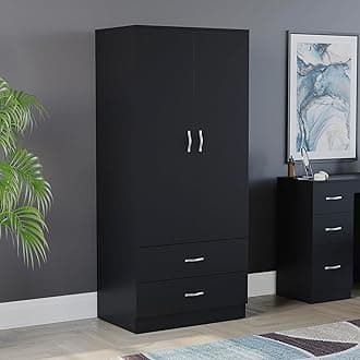 Vida Designs Riano Wardrobe, With Shelf & Hanging Rail Bedroom Storage Furniture (Black, 2 Door & 2 Drawer)