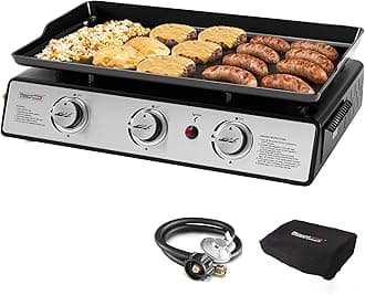 Royal Gourmet PD1301S Portable 24-Inch 3-Burner Table Top Gas Grill Griddle with Cover, 25,500 BTUs, Outdoor Cooking Camping or Tailgating, Black