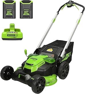 Greenworks 60V 25" Self-Propelled Cordless Lawn Mower – 2 x 4.0Ah Batteries & Fast Charger(75+ Tool Compatibility, 80Min Runtime)