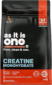 AS-IT-IS One Creatine Monohydrate - 250g Unflavoured I Pure & Micronized I Rapid Absorption, Supports Enhanced Muscle Strength, Stamina & Muscle Growth
