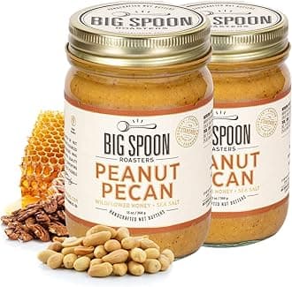 Big Spoon Roasters Peanut Pecan Butter w/ Organic Wildflower Honey & Sea Salt - Raw Honey Low Sugar Peanut Butter - Creamy Peanut Butter with Pecans - Palm Free, Keto Natural Pecan Butter - 2 x 13